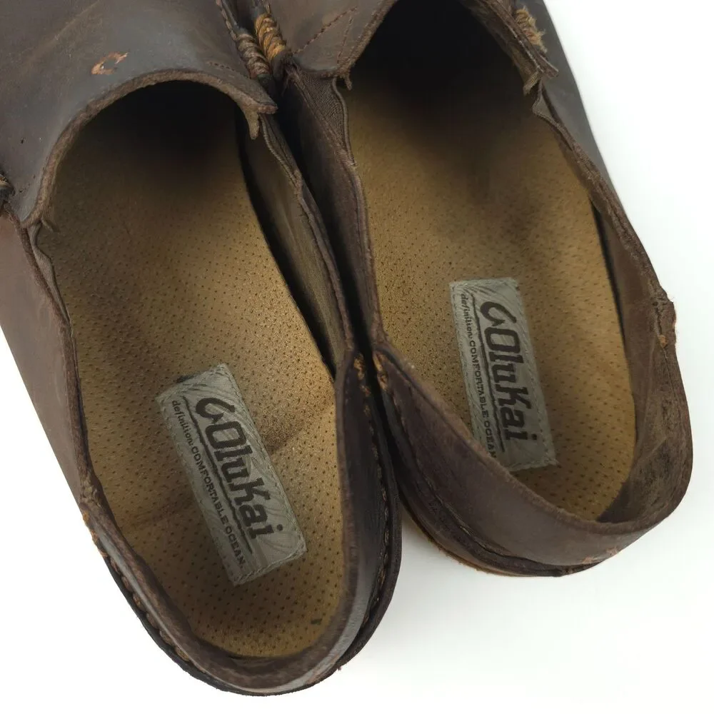 OLUKAI Moloa Leather Slip On Shoes Beachy Boho Coastal Hawaiian VSCO Casual 10.5
